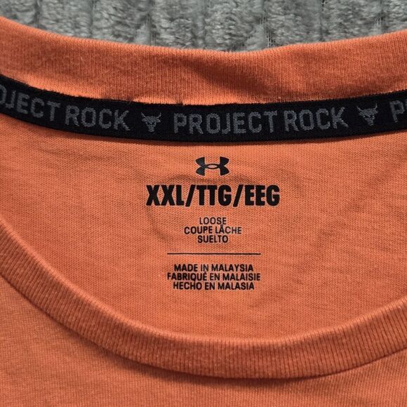 Under Armour Project Rock Mens 2XL Iron Paradise Circle BSR T-Shirt Pink Coral - Picture 2 of 10
